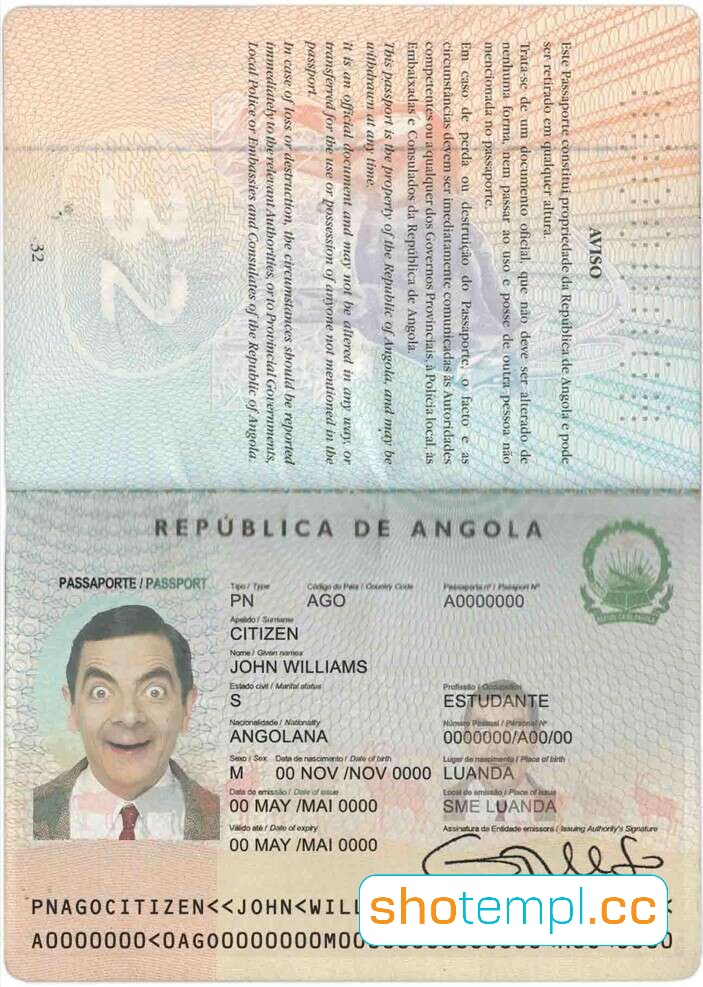 Angola Passport PSD Template